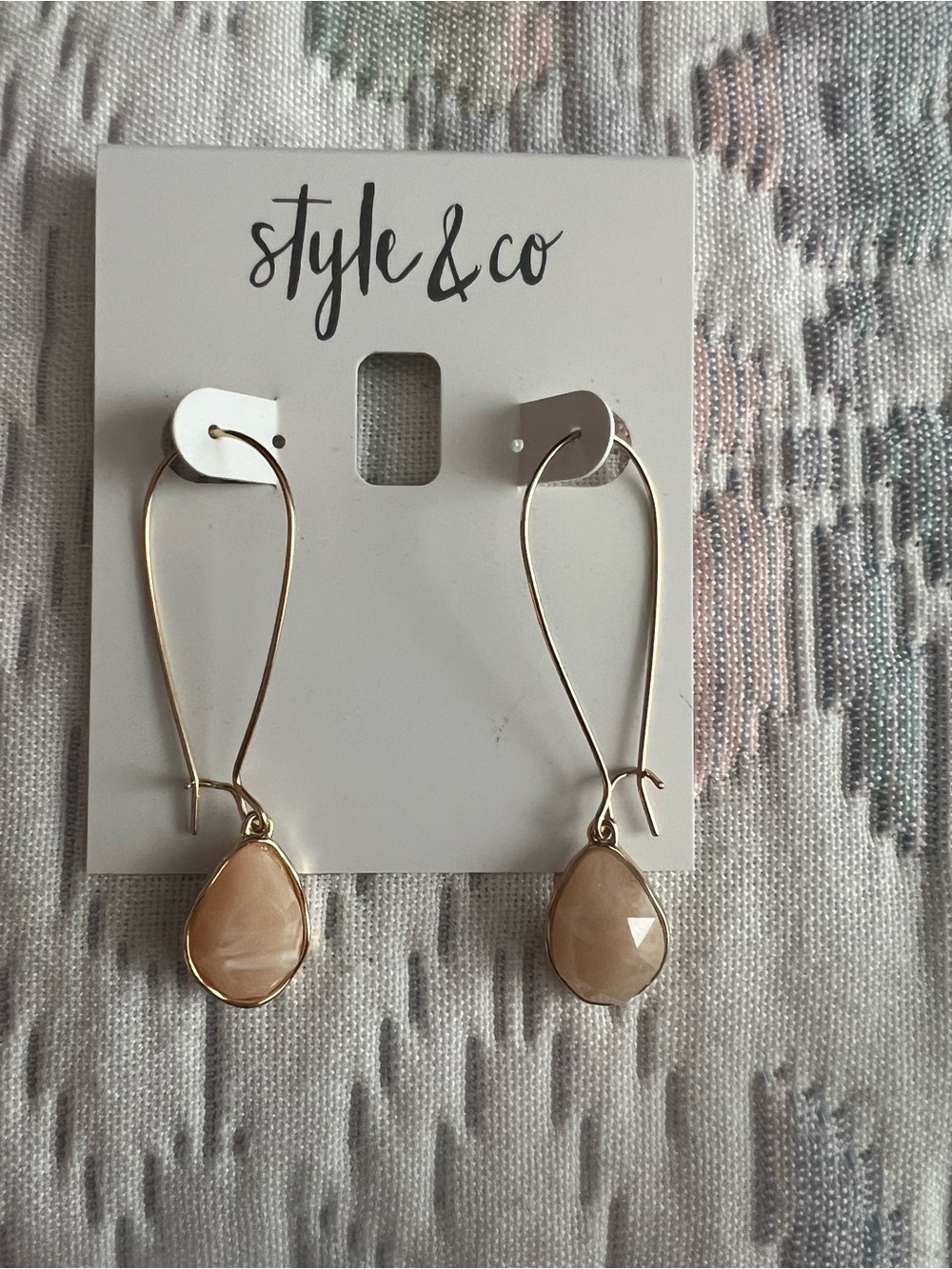 Style & Co. Gold Drop Earrings with Peach Teardrop Stones